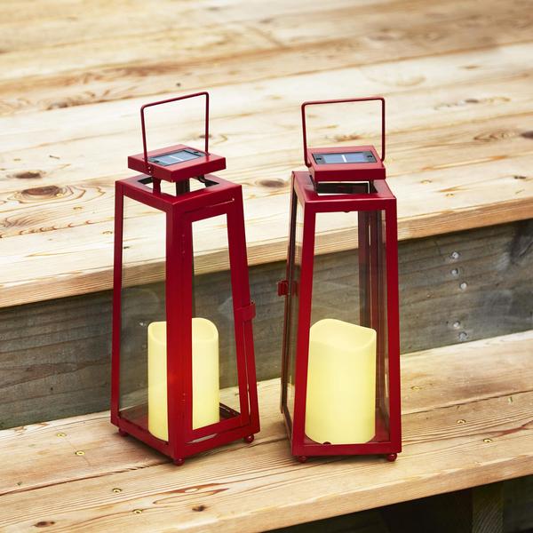 Imagem de Lanterna solar Lamp Lust Red Metal & Glass 28 cm, conjunto de 2