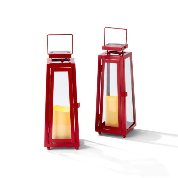 Imagem de Lanterna Solar Lamp Lust Red Metal & Glass - Conjunto de 2 (28cm)