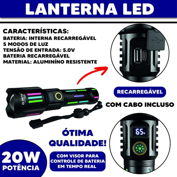 Imagem de Lanterna Tática Camping Recarregável Canhão Sabre de Luz Potente com Zoom e Cordão