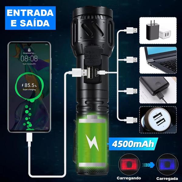 Imagem de Lanterna Tática com Zoom LED Recarregável Profissional Militar Acampamento