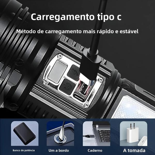 Imagem de Lanterna Tática de Alta Potência 100.000 Lumens com Bateria Embutida