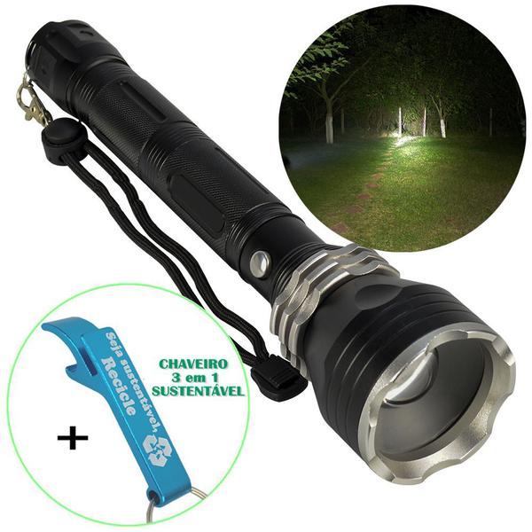 Imagem de Lanterna Tática LED CREE T6 Expansível Recarregável Zoom + Chaveiro CBRN19410