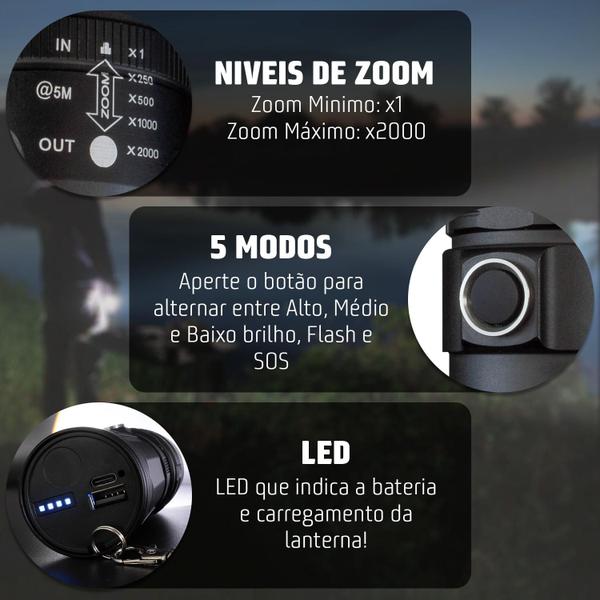 Imagem de Lanterna Tática LED Laser 2000m+ Recarregável Forte Potente