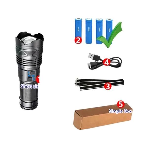 Lanterna Tática LED Recarregável de Alta Potência - Super Brilhante e Longo Alcance Imagem de Lanterna Tática LED Recarregável de Alta Potência - Super Brilhante e Longo Alcance