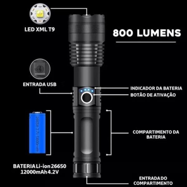 Imagem de Lanterna Tática Led Recarregável Usb A Pronta Entrega