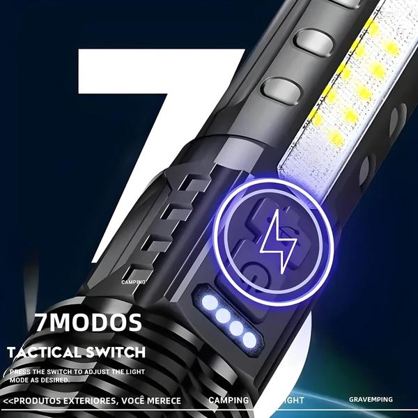 Imagem de Lanterna Tática LED Recarregável via USB - Alta Potência com Zoom Telescópico