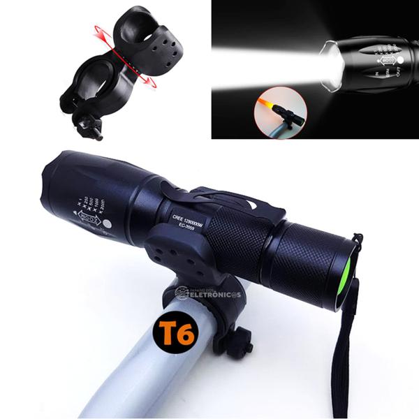 Imagem de Lanterna Tática LED T6 Com Suporte E Sinalizador Para Bike 1280000W EC2059