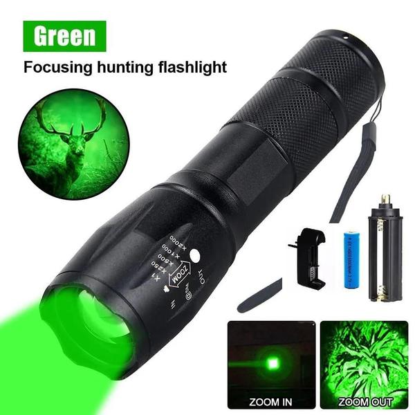 Imagem de Lanterna tatica led verde recarregavel zoom alta luminosidade caca pesca militar