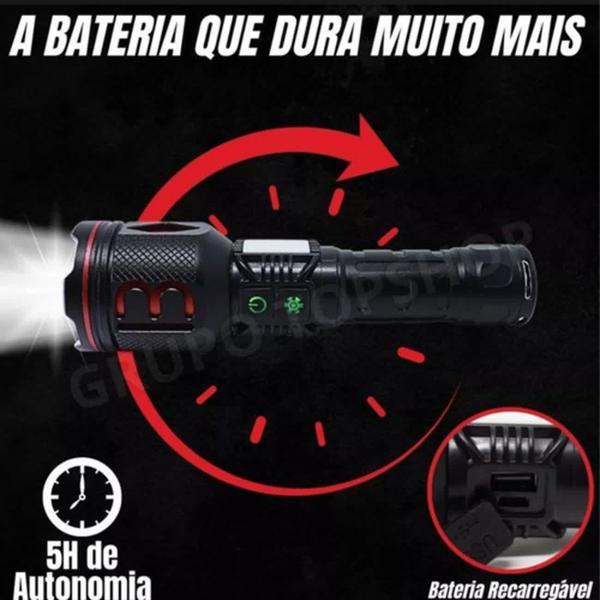 Imagem de Lanterna Tática Militar Led Recarregável Sabre de Luz Super Potente Zoom Longo Alcance de até 2km Trilhas Segurança