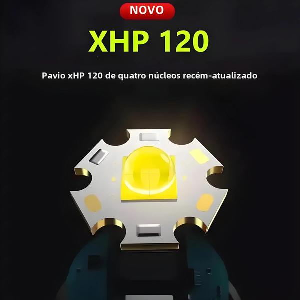 Imagem de Lanterna Tática Recarregável LED XHP120/XHP90 - Alta Potência - USB - Ideal para Acampamento