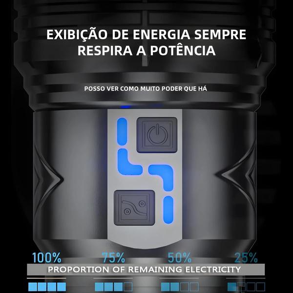 Imagem de Lanterna Tática Recarregável USB - Super Brilhante 20000lm - 100W - Longo Alcance