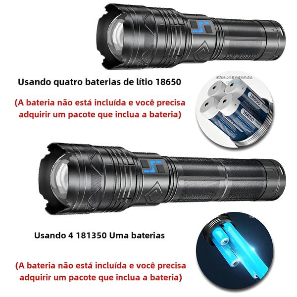 Imagem de Lanterna Tática Recarregável USB - Super Brilhante 20000lm - 100W - Longo Alcance