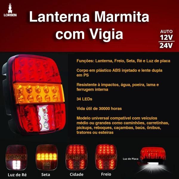 Imagem de Lanterna Traseira Marmita Lorben Com Vigia 34 Led Caminhão