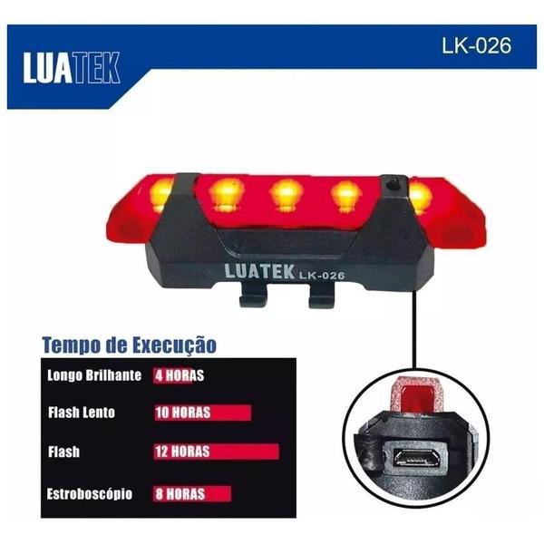 Imagem de LANTERNA TRASEIRA PISCA USB SINALIZADOR 6 MODOS LUZ BIKE vermelha recarregável grande autonomia 