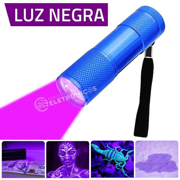 Imagem de Lanterna Ultra Violeta Luz Negra 9 LED UV Para Detecção Notas Falsas, Urina, Impurezas - LT406