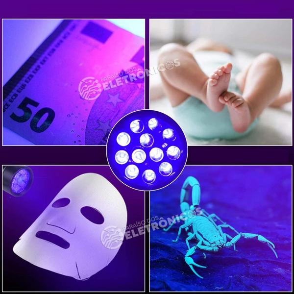 Imagem de Lanterna Ultra Violeta Luz Negra 9 LED UV Para Detecção Notas Falsas, Urina, Impurezas - LT406