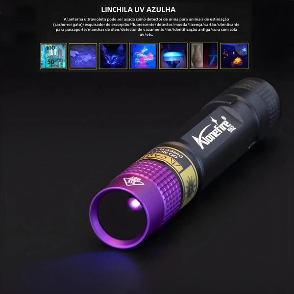 Imagem de Lanterna UV Blacklight 365/395nm Mini - Detector de Dinheiro, Urina de Animal e Minerais