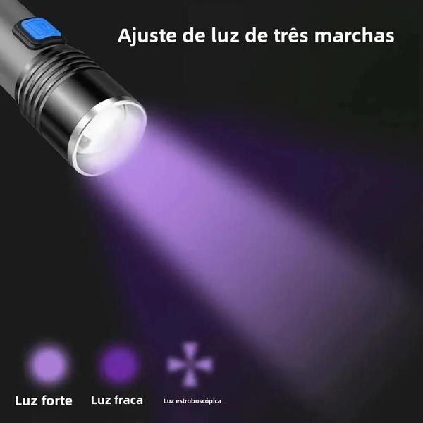 Lanterna UV Blacklight 395nm Recarregável via USB com Zoom - Para Cura de Resina e Detecção de Urina Imagem de Lanterna UV Blacklight 395nm Recarregável via USB com Zoom - Para Cura de Resina e Detecção de Urina