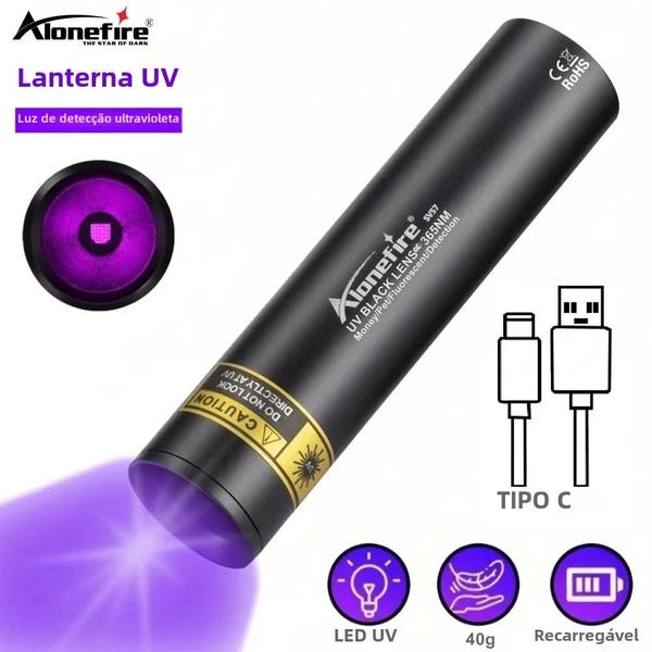 Lanterna UV Recarregável 3W 365nm - Detector de Urina de Animais de Estimação Imagem de Lanterna UV Recarregável 3W 365nm - Detector de Urina de Animais de Estimação