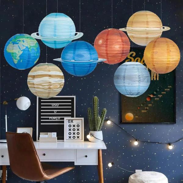 Imagem de Lanternas de Papel com Tema Espacial - 8 Unidades - Decoração para Aniversário e Chá de Bebê