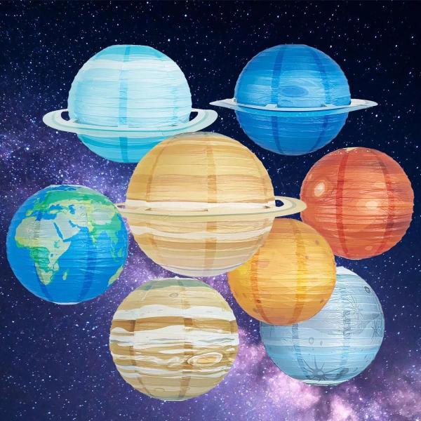 Imagem de Lanternas de Papel com Tema Espacial - 8 Unidades - Decoração para Aniversário e Chá de Bebê