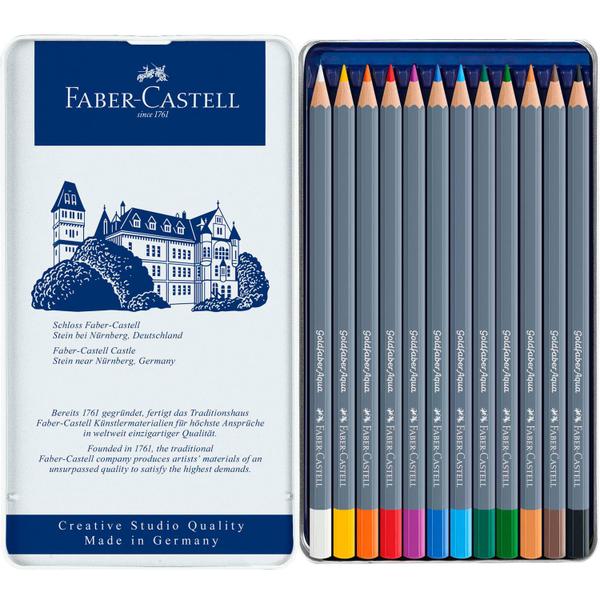 Imagem de Lápis Aquarelavel Goldfaber Aqua Faber-Castell Estojo Metálico com 12 cores - Ref 114612