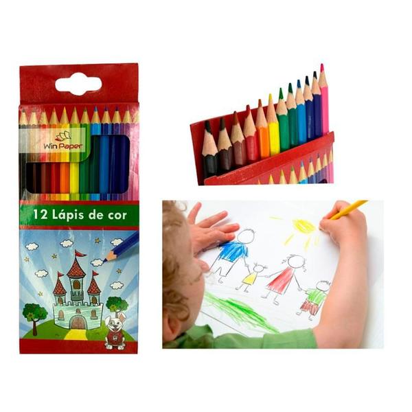 Imagem de Lápis De Cor 12 Cores Colorido Pintar Escolar Educativo Pintura Papelaria Unidades Ecológico Multicores Pacote Conjunto