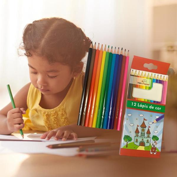 Imagem de Lápis De Cor 12 Cores Tons Caixa Colorido Pintar Escolar Educativo Papelaria Unidades Ecológico Multicores Pacote