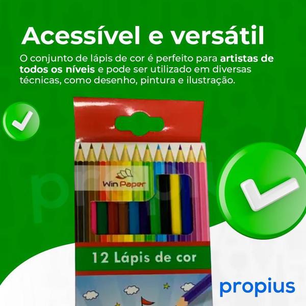 Imagem de Lápis De Cor 12 Cores Tons Caixa Pintar Escolar Educativo Pintura Papelaria Ecológico Multicores Pacote Conjunto