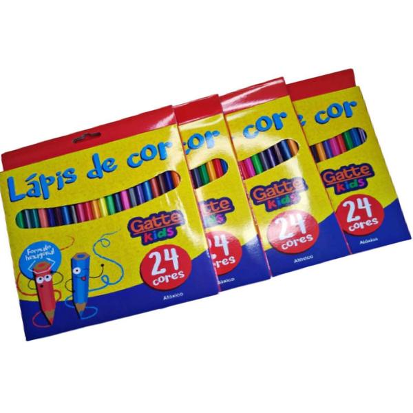 Imagem de Lápis De Cor 24 Cores Desenho Escolar Gatte Kids Volta Aulas - LAPIS DE COR 24 CORES GATTE KIDS