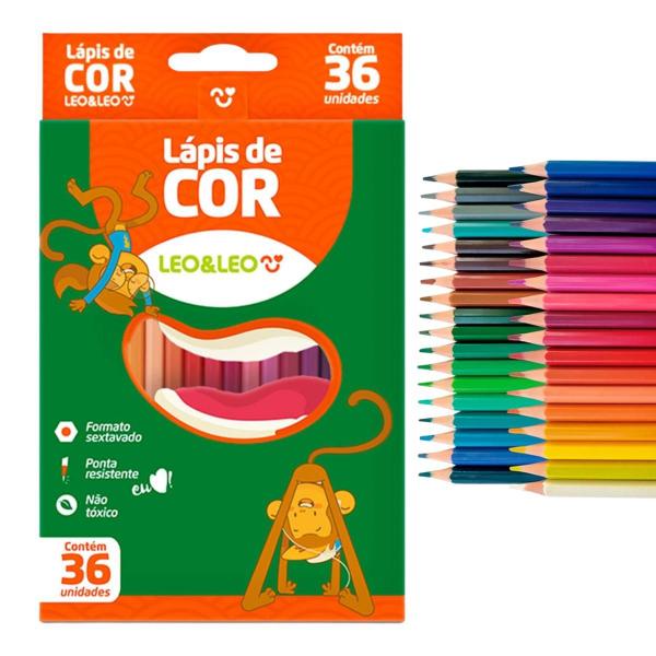 Imagem de Lapis de Cor 36 Cores Infantil Sextavado Escolar Leo&Leo