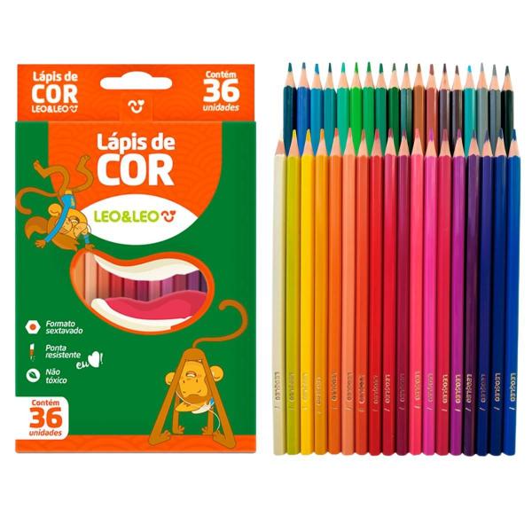 Imagem de Lapis de Cor 36 Cores Infantil Sextavado Escolar Leo&Leo