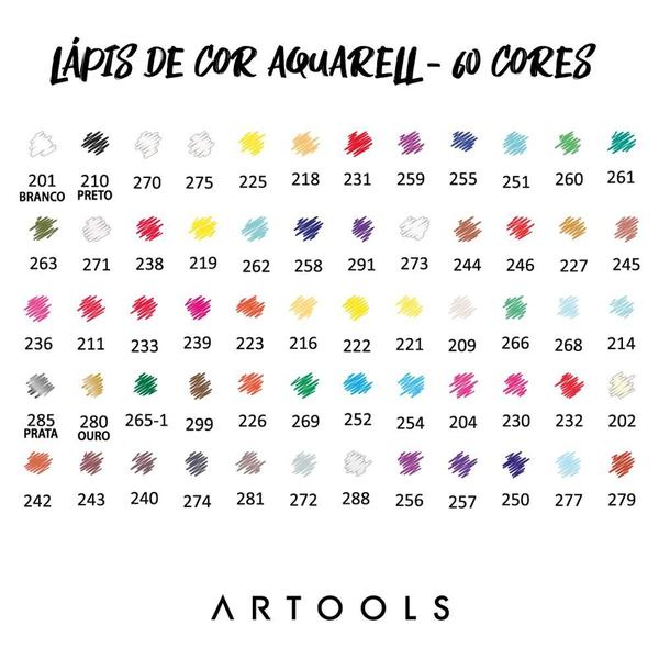 Imagem de Lápis de Cor Aquarelável Artools 60 Cores Lata - Tris