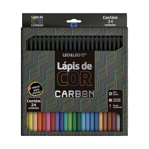 Imagem de Lápis de Cor Carbon 24 Cores Madeira Redondo Pintar e Desenhar Leo e Leo