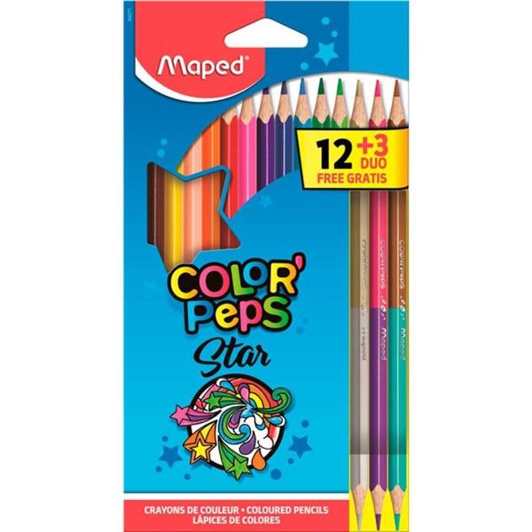 Imagem de Lápis De Cor Color'Peps Caixa com 12 Cores + 3 Lápis Duo MAPED