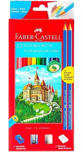 Imagem de Lápis De Cor Faber Castell 12 Cores 1 Apontador 1 Borracha 2 Ecolapis