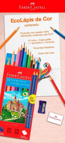 Imagem de Lápis De Cor Faber Castell 12 Cores 1 Apontador 1 Borracha 2 Ecolapis