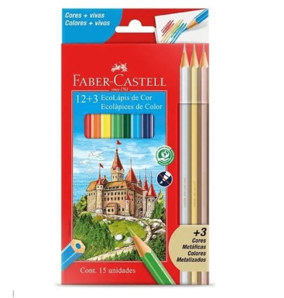 Imagem de Lápis De Cor Faber Castell 12 Cores + 3 Lápis Metálicos