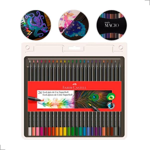 Imagem de Lapis de Cor Faber Castell 24 Cores Supersoft Kit Artes e Desenho Profissional