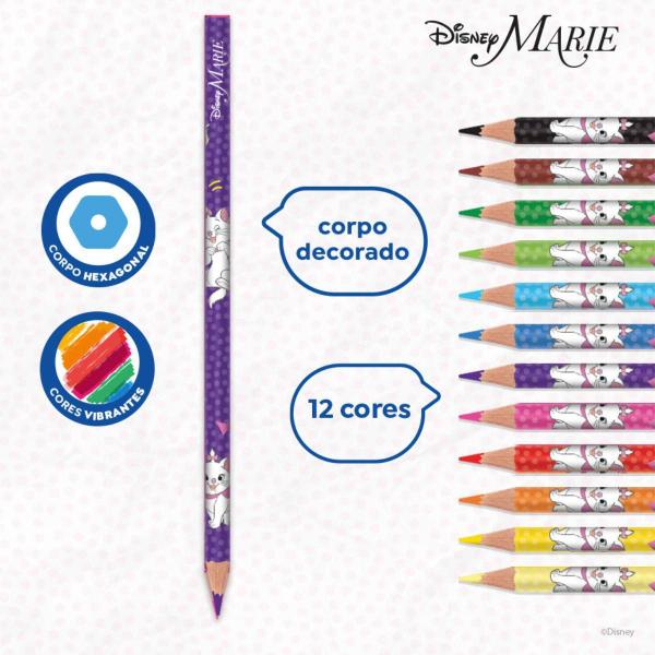 Imagem de Lapis De Cor Gatinha Marie - Disney - 12 Cores - Tris