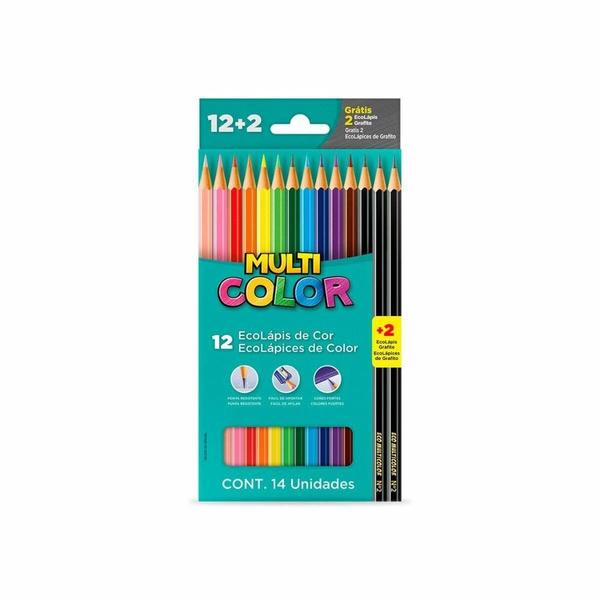 Imagem de Lápis de cor multicolor super 12 cores + 2 lápis grafite