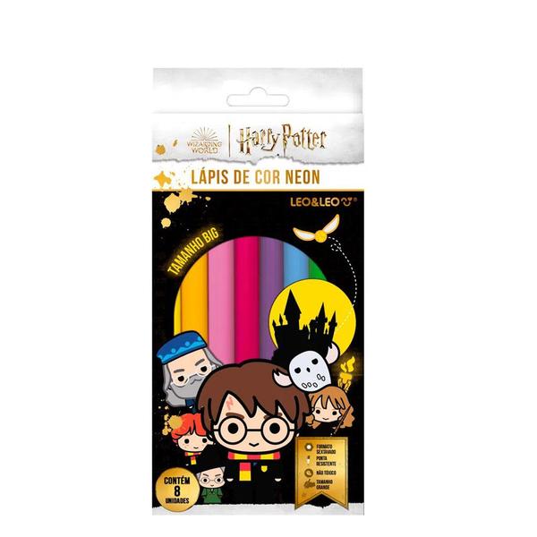 Imagem de Lápis De Cor Sextavado Big Neon Leo&Leo Harry Potter Com 8 Cores