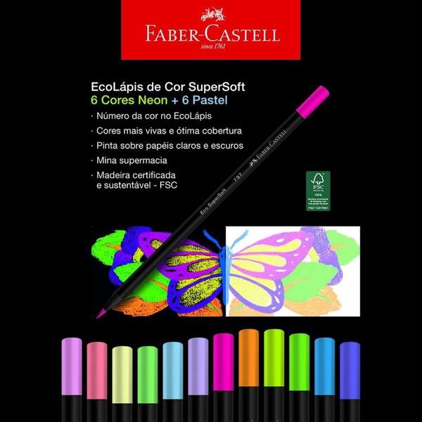 Imagem de Lápis De Cor SuperSoft Neon Pastel Faber Castell 12 Cores