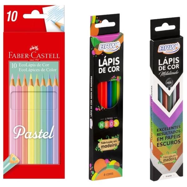 Lápis De Cor Tons Pastel Faber + Tons Neon + Tons Metálico - Faber-Castell Imagem de Lápis De Cor Tons Pastel Faber + Tons Neon + Tons Metálico