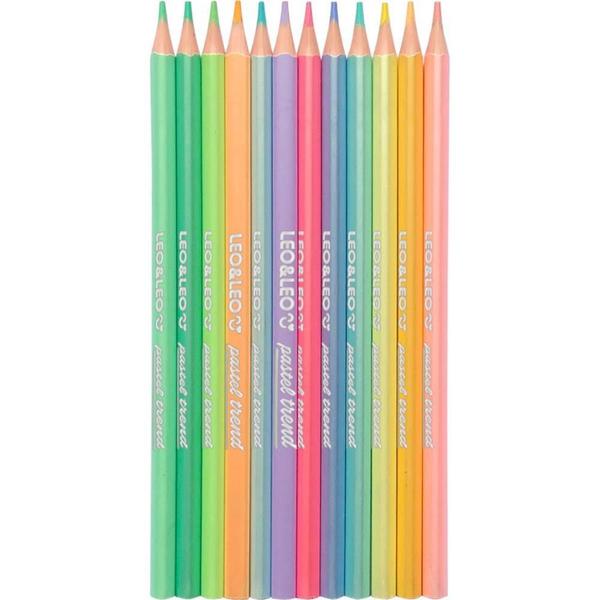 Imagem de Lápis de COR Triangular Léo e Léo 12 Cores Pastel TREND - Pacote com 6