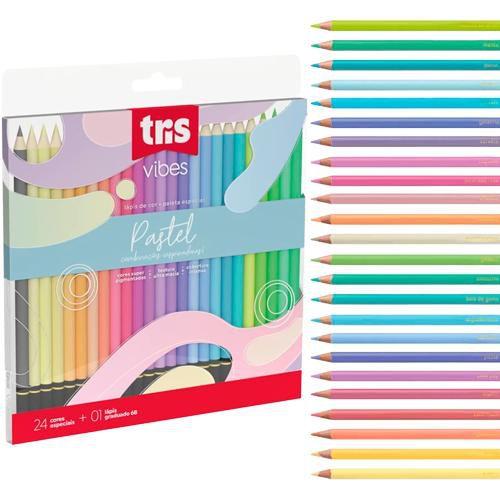 Imagem de Lápis de cor Tris Vibes 24 cores Tons Pastel