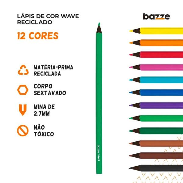 Imagem de Lápis De Cor Wave Reciclado 12 cores - Bazze