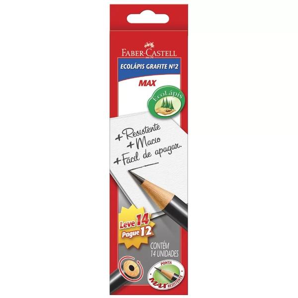 Lápis de Escrever Preto Redondo Ecolápis Nº2 HB Faber Castell 14 Unidades - FABER-CASTELL Imagem de Lápis de Escrever Preto Redondo Ecolápis Nº2 HB Faber Castell 14 Unidades