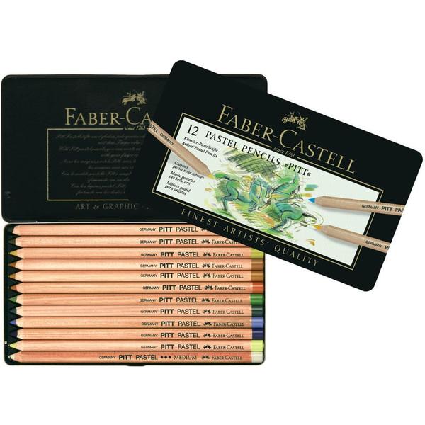 Imagem de Lápis Faber-Castell Mina Pastel Seco Pitt - Estojo Metálico com 12 cores - Ref 112112
