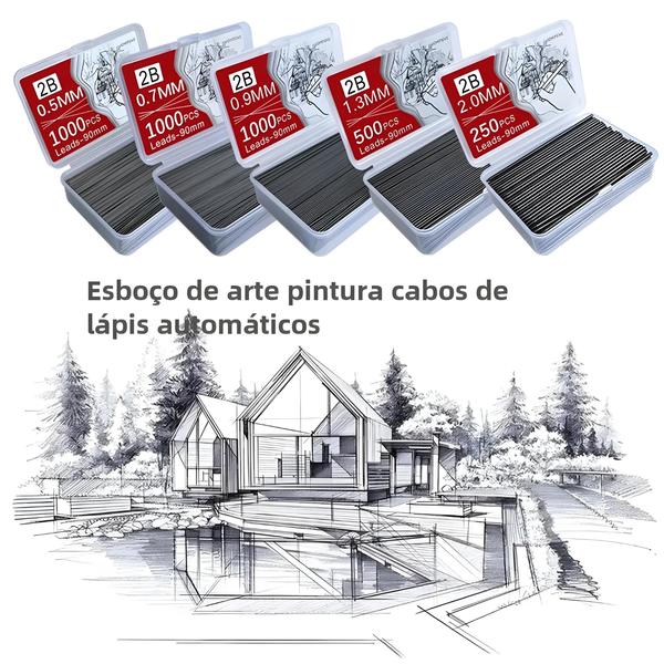 Imagem de Lápis Mecânico com 1000 Recargas (0.5/0.7/0.9/1.3/2.0mm) - Caixa de Grande Capacidade